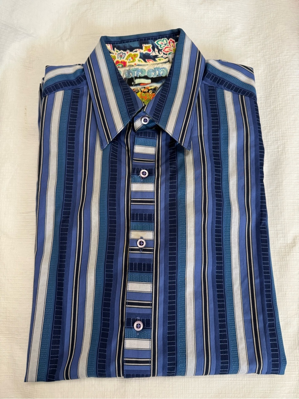 Robert Graham Blue and White Striped Shirt